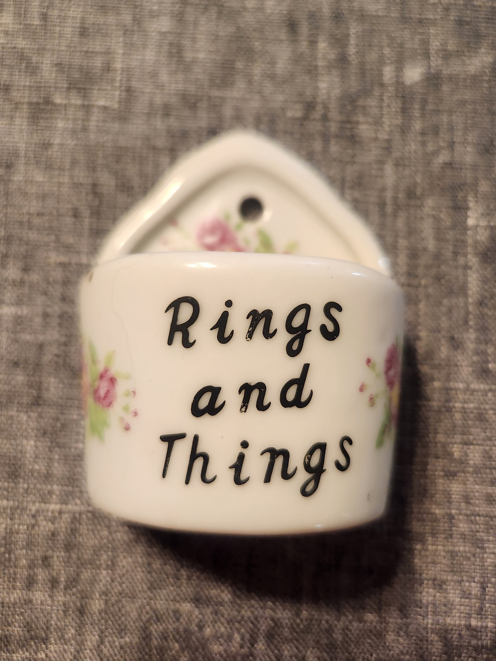 Vintage 'Rings and Things' Ceramic Wall Pocket For Rings / Trinket Dish